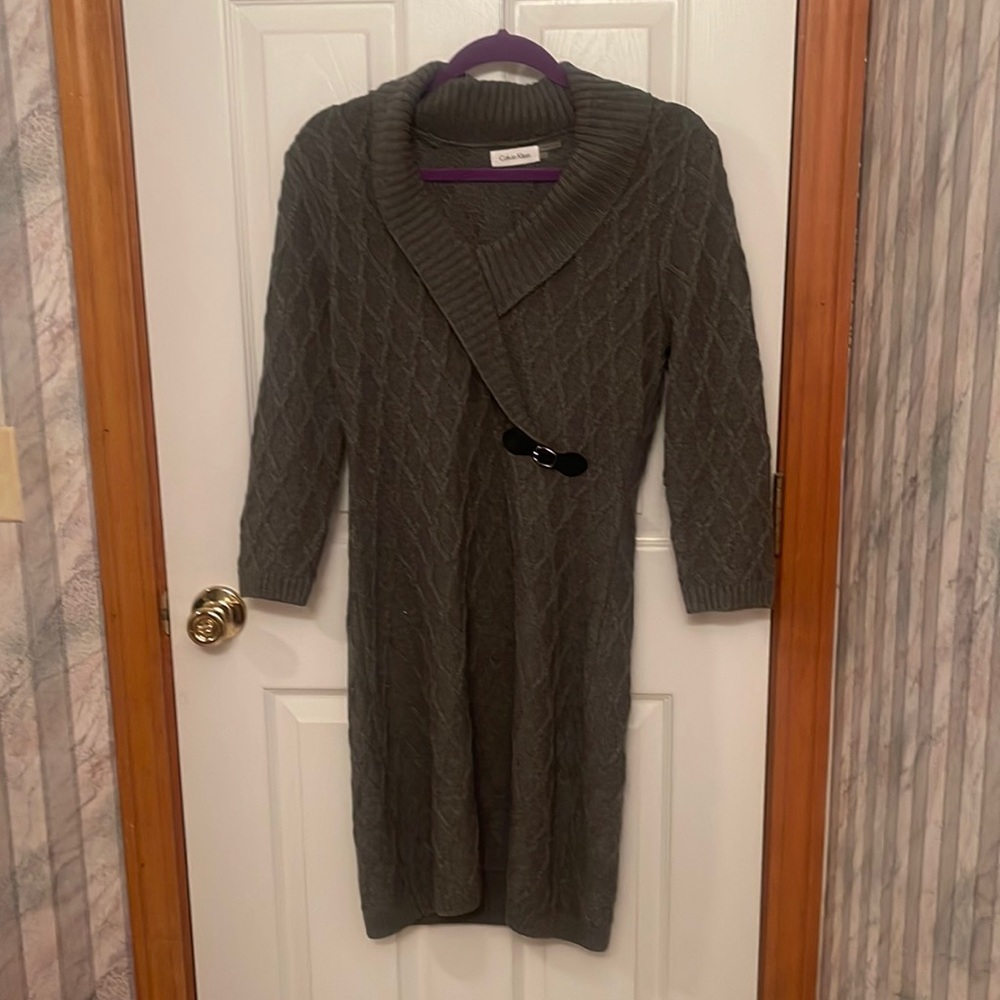 Calvin Klein Grey Cable-Knit Sweater Dress